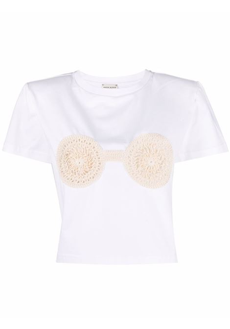 White crochet-detailed T-shirt - women